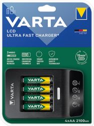 VARTA LCD Ultra Fast 15min charger + 4xAA 2100mAh R2U - 4 místa + adaptér 12V